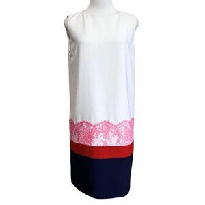 ICEBERG WHITE PINK LACE RED NAVY STRIPED SHIFT SLEEVELESS DRESS - M